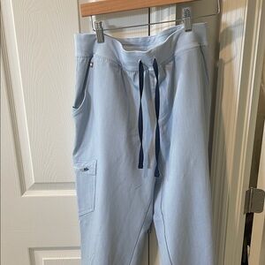 Figs Light Blue Jogger Pants with Navy Drawstrings